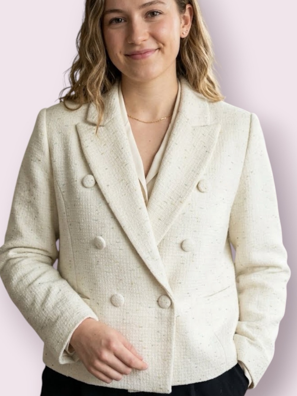 NWT Calligraphie Double Breasted Short Waisted Jacket Cream & Metallic Gold XL